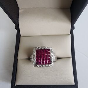 18kt White Gold Ruby & Diamond Ring Size 6.5 New W/ Tag